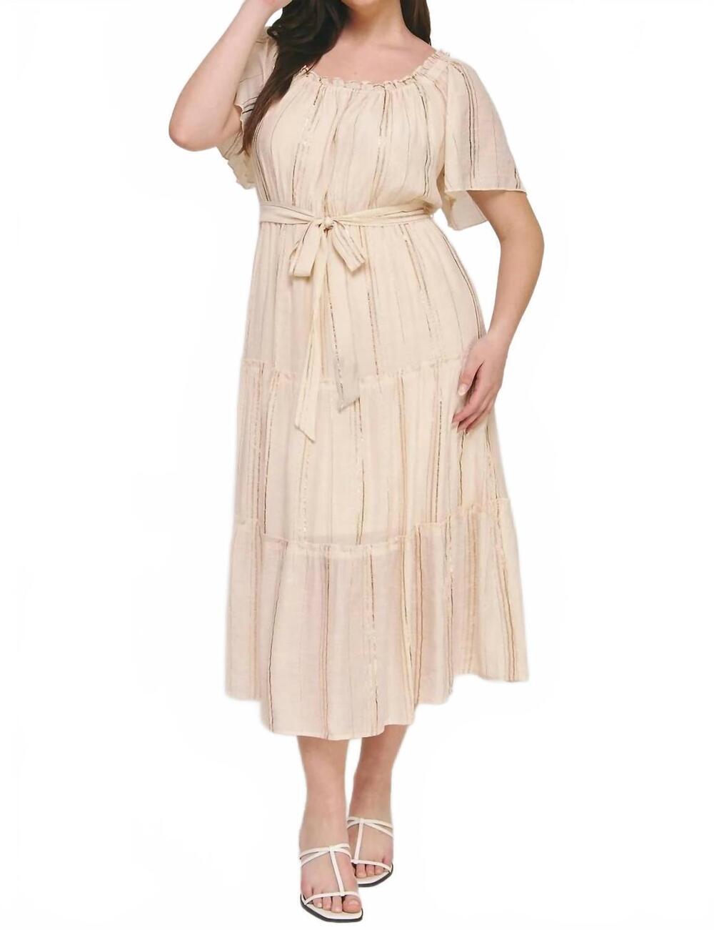 NEW WINSLOW COLLECTION papaya gauze ruffled tiered midi dress in beige